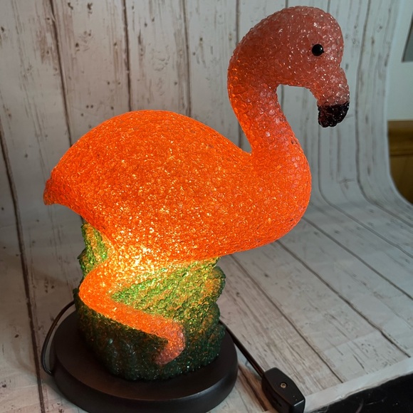 Flamingo Light Melted Plastic Popcorn Pink & Green Night Light Table Lamp 9.5" - Picture 4 of 7